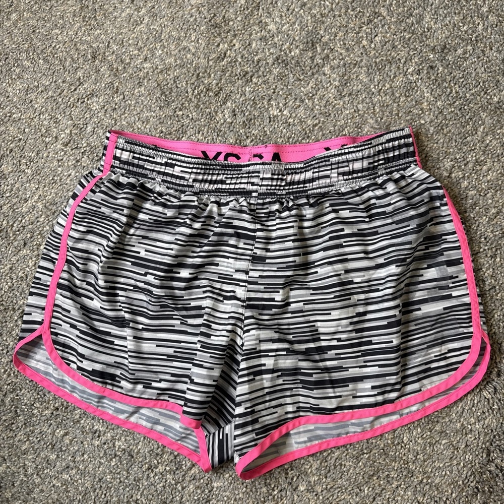 Victoria's Secret VSX Sport The Player Run Shorts Gray &‎ Black Striped Size S